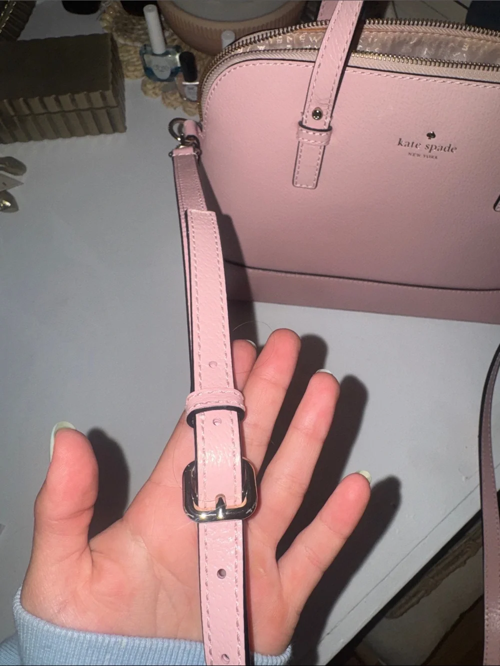kate spade Pink Leather Dome Satchel with Crossbody Strap